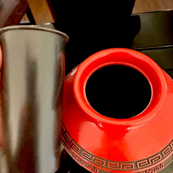 Japanese Flower Vase Red Cinnabar Lacquer Kabin Ikebana Kamakura Bori Ceremony - Picture 10 of 15